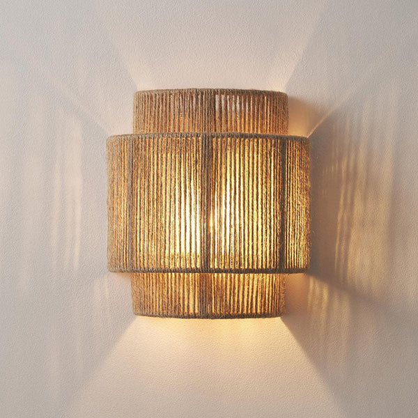Traditional Japanese Rope Woven Curved 1-Light Wall Sconce