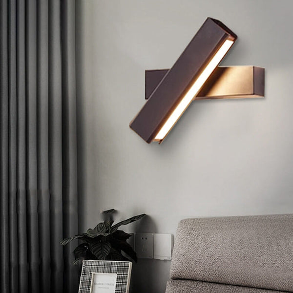 Modern Minimalist Rectangular Aluminum Iron Wood Rotatable Wall Sconce