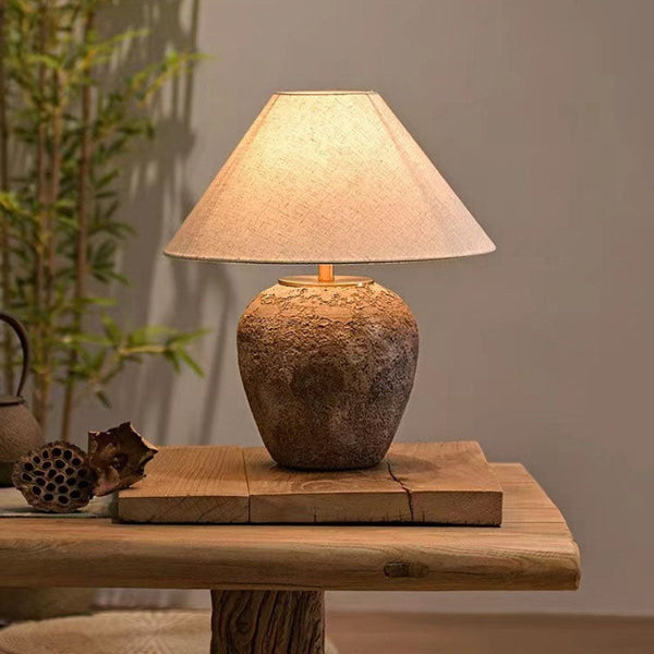 Modern Shabby Chic Cone Fabric Ceramic Jar Table Lamp