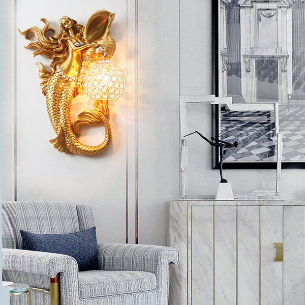 Modern Creative Resin Mermaid Crystal Shade 1-Light Wall Sconce
