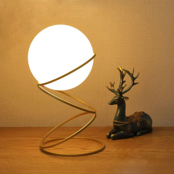 Modern Minimalist Spiral Circle Base Iron Glass Table Lamp