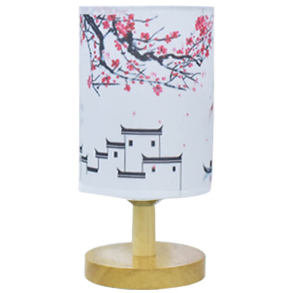 Modern Minimalist Fabric Column Landscape Wood Table Lamp