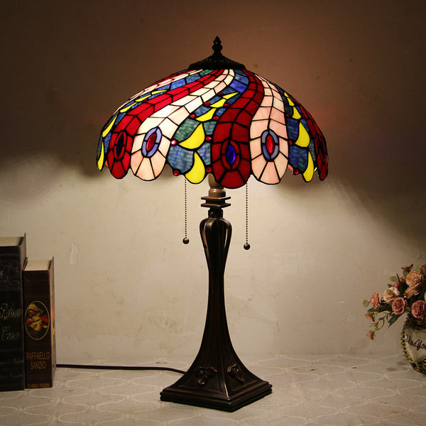 Tiffany Mediterranean Stained Glass Cone Pull Table Lamp