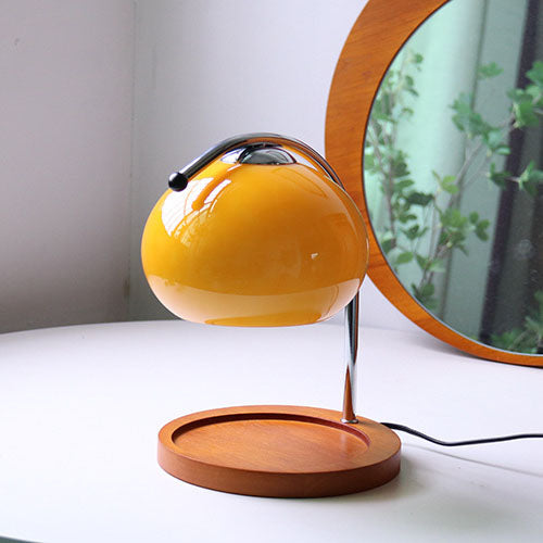 Vintage Glass Dome Solid Wood Base 1-Light Table Lamp