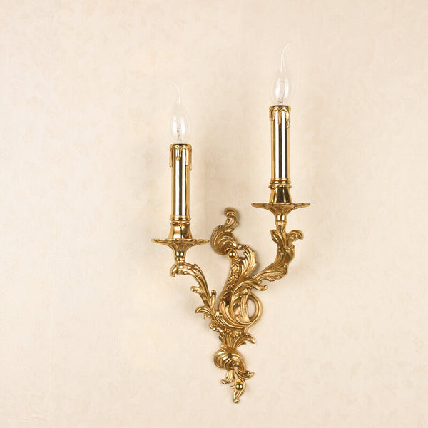 French Vintage Brass Candle 2/3 Light Wall Sconce