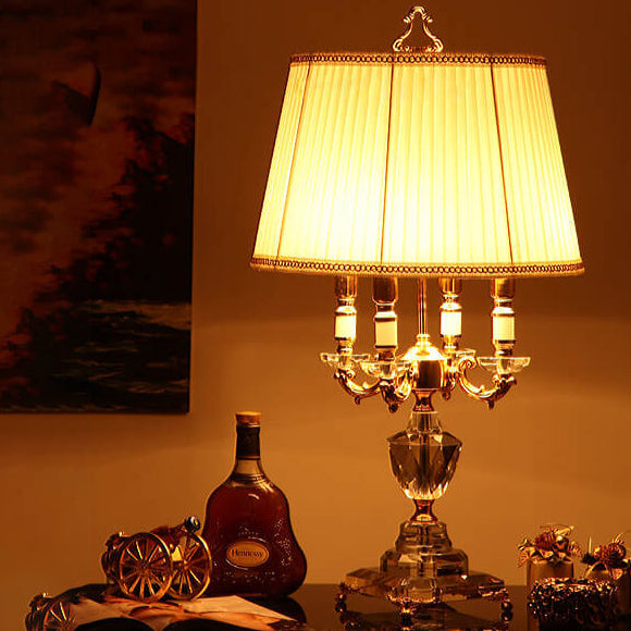 European Luxury Fabric Candle Holder with Crystal Table Lamp