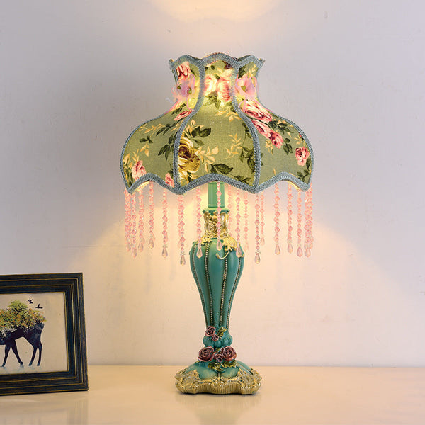 Traditional French Floral Pattern Round Fringe Table Lamp