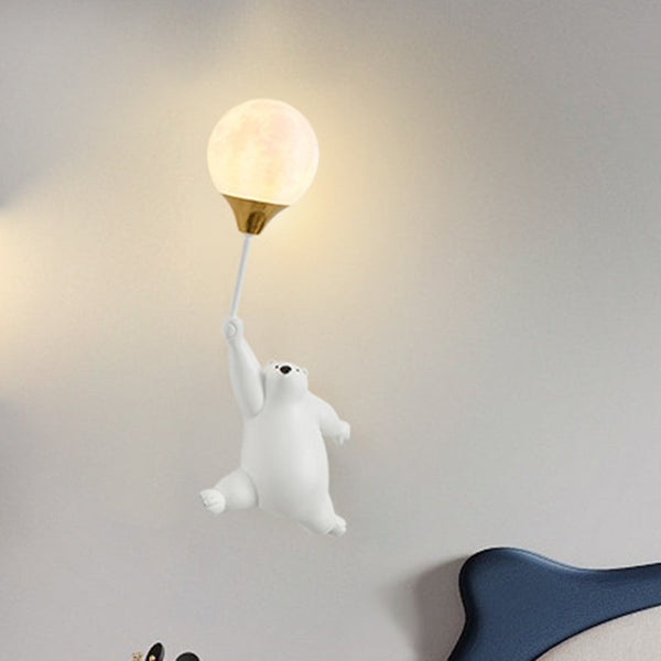 Contemporary Scandinavian Kids Bear Resin 1-Light Wall Sconce