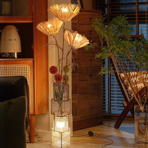 Japanese Rattan 4-Light Floor Lamp