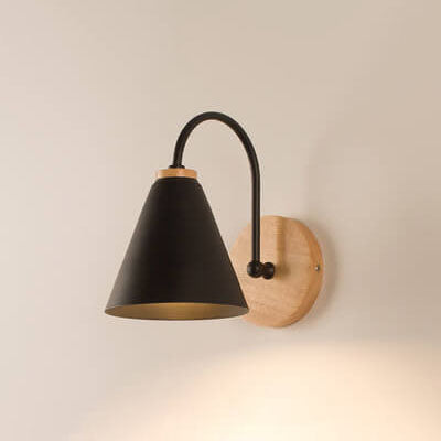 Modern Minimalist Cone Shade Wooden Base 1-Light Wall Sconce