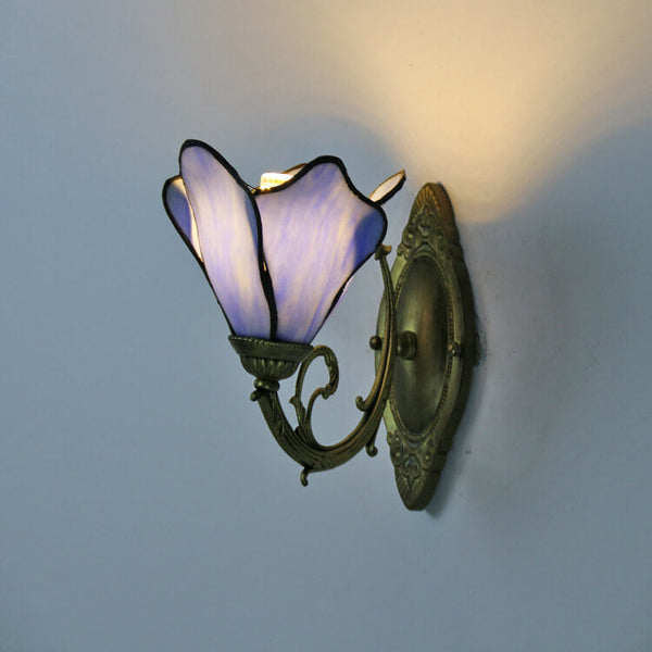 Vintage Tiffany Petals Stained Glass 1-Light Wall Sconce