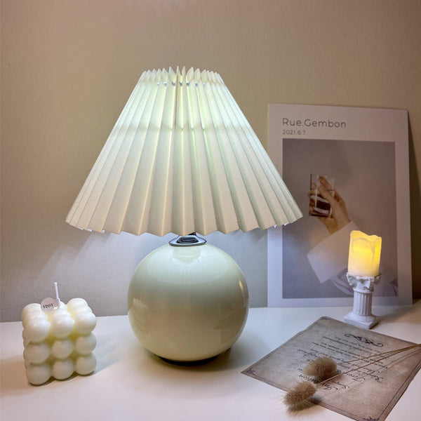 Modern Minimalist Round Fabric Pleated Ceramic Table Lamp