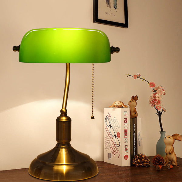 Traditional Vintage Glass Metal Pull Cord Switch Table Lamp