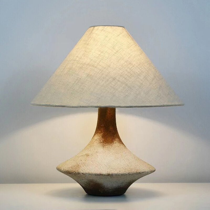 Wabi-Sabi Vintage Cone Vase Base Ceramic Fabric Table Lamp