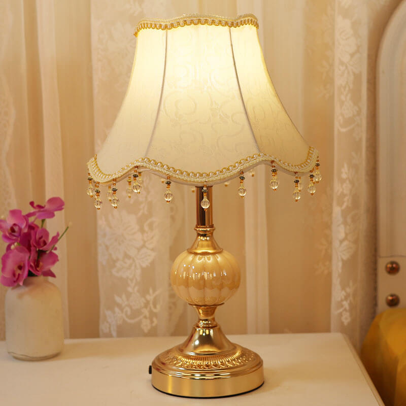 Traditional Vintage Fabric Floral Glass Hardware Table Lamp