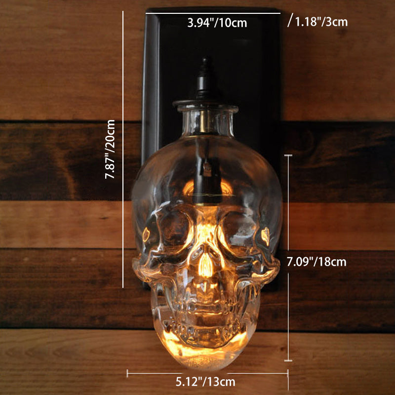 Contemporary Creative Round Skull Glass Iron Wall Sconce