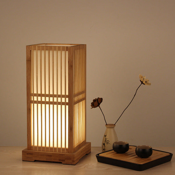 Traditional Japanese Square Bamboo Column 1-Light Table Lamp