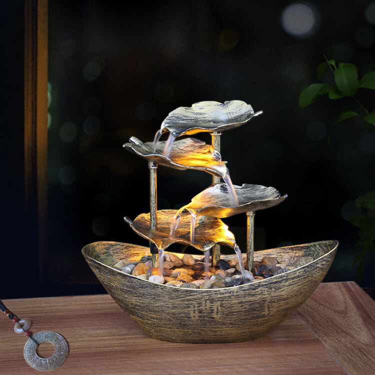 Creative Lotus Leaf Yuanbao Flowing Fountain LED Table Lamp
