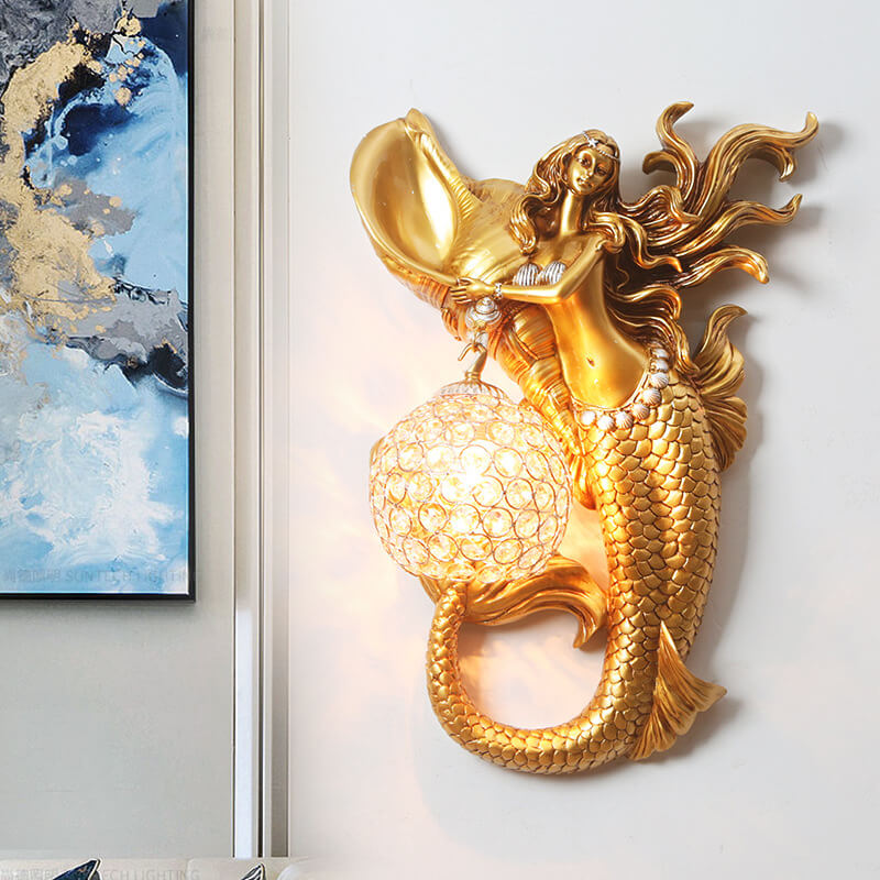 Modern Creative Resin Mermaid Crystal Shade 1-Light Wall Sconce