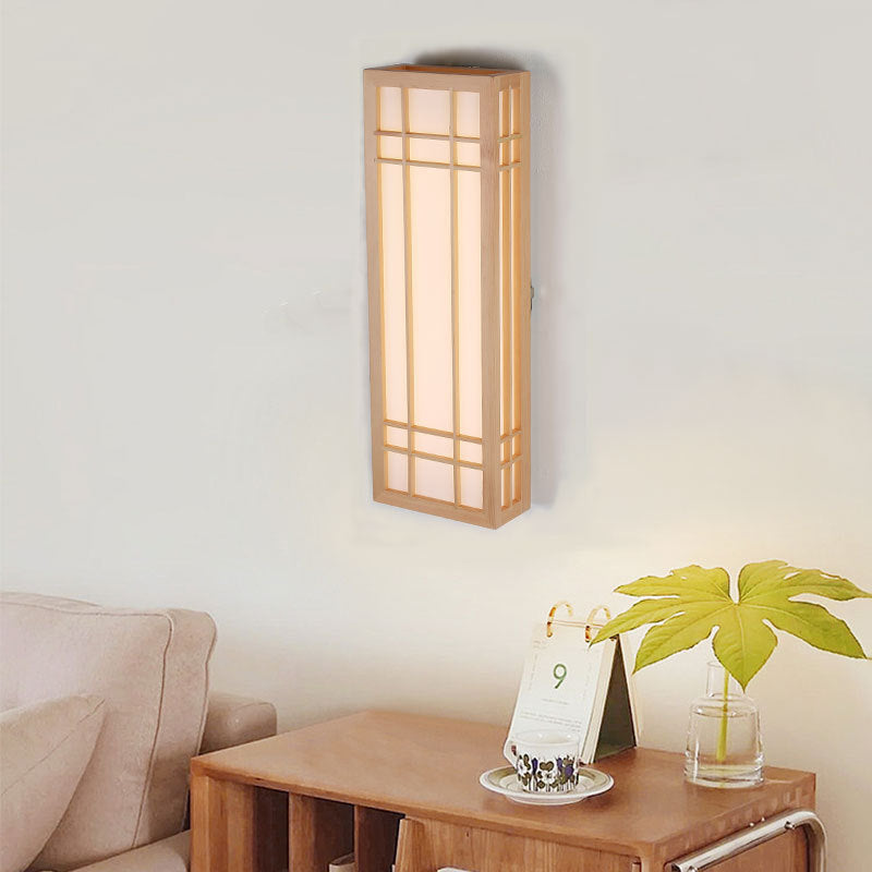 Traditional Japanese Rectangle Solid Wood LED Wall Sconce