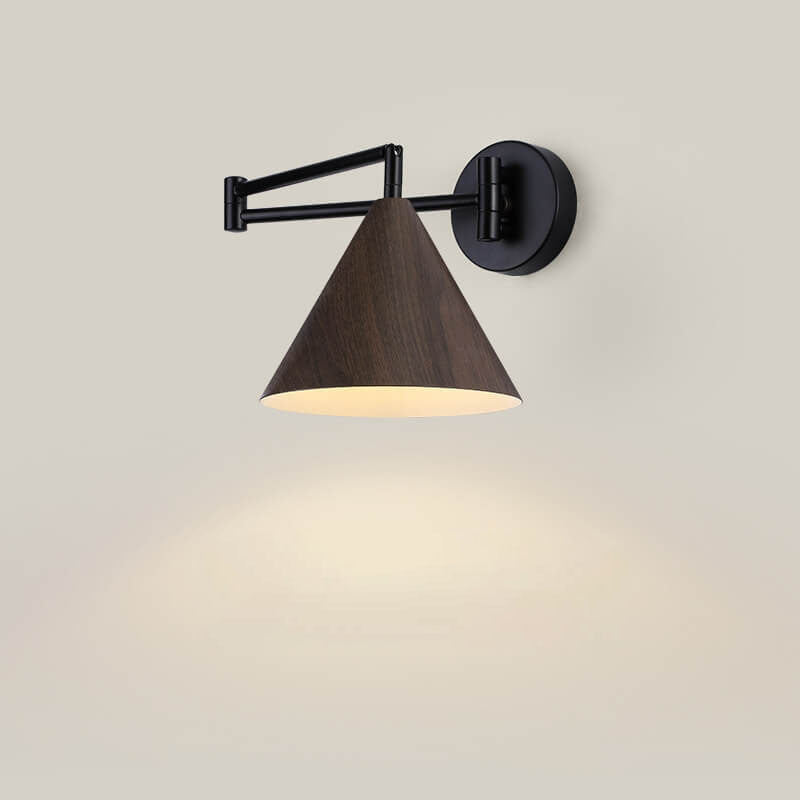 Contemporary Nordic Cone Swing Arm Wood Grain Wall Sconce