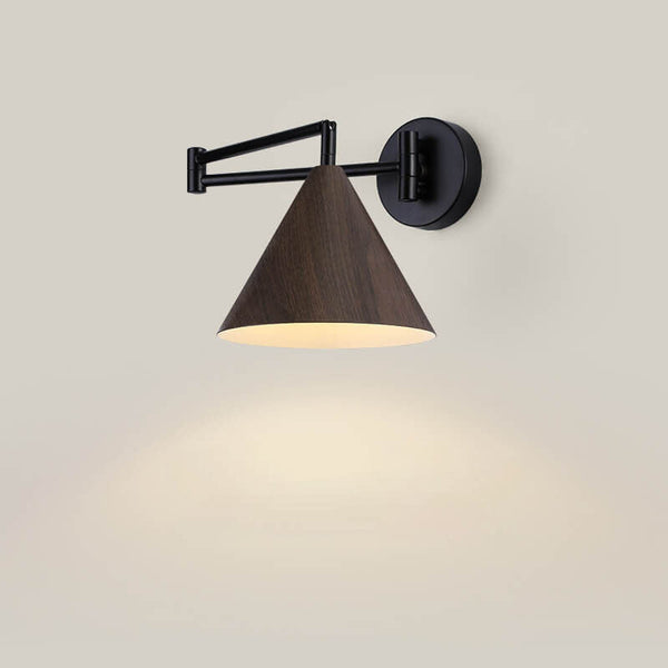 Contemporary Nordic Cone Swing Arm Wood Grain Wall Sconce