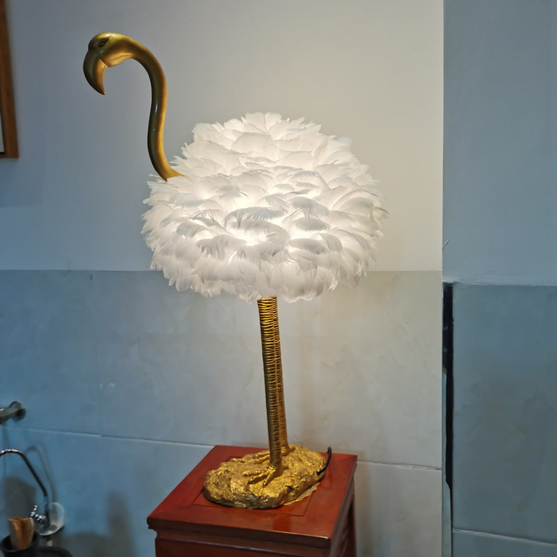 Nordic Goose Feather Metal Flamingo Ball 1-Light Table Lamp