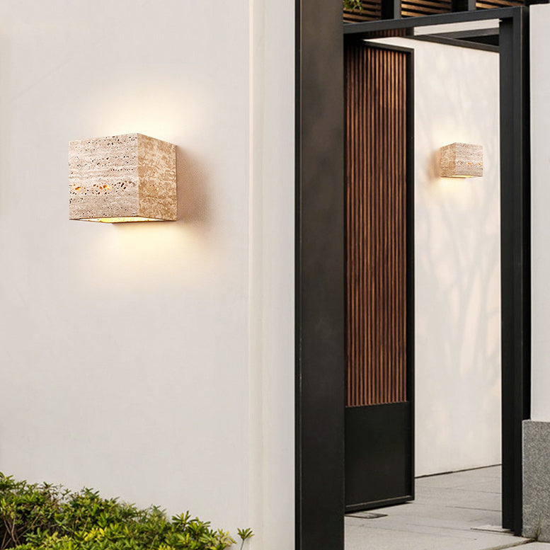 Traditional Japanese Travertine Square Waterproof Wall Light