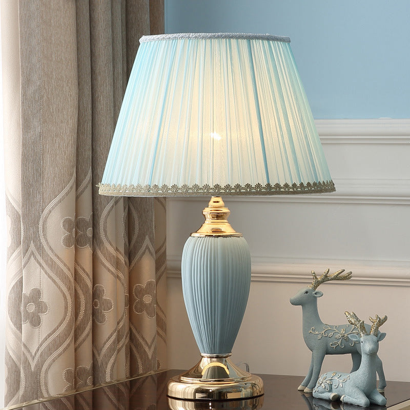 Traditional European Pleated Fabric Shade Ceramic Table Lamp