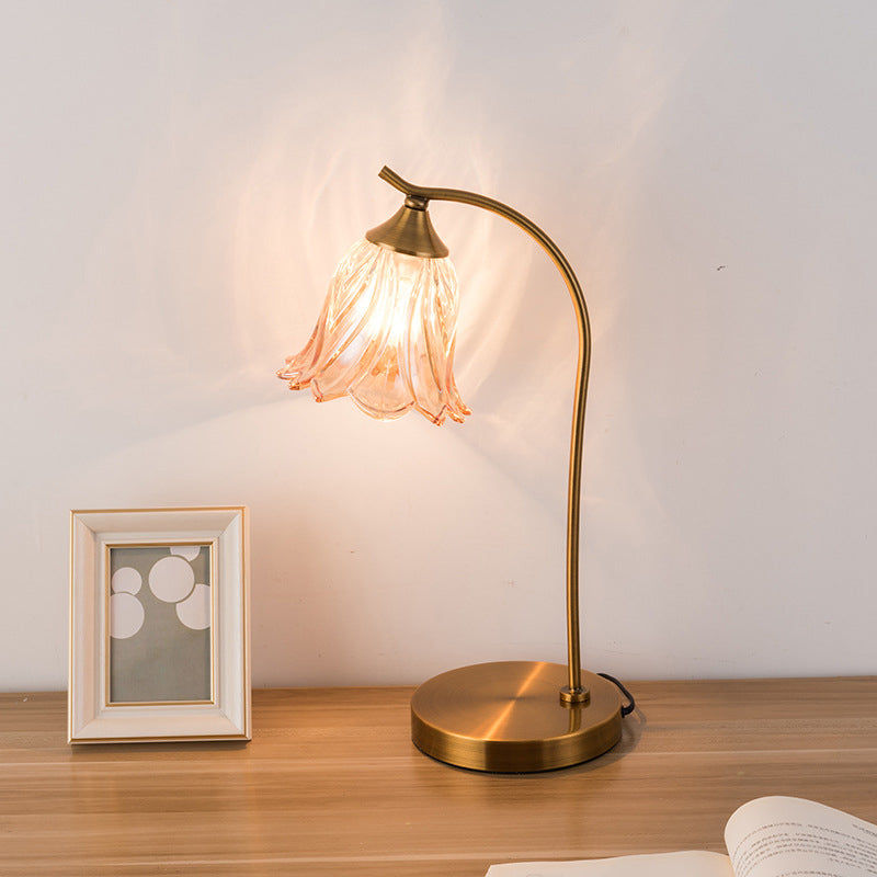 Modern Art Deco Round Flower Shaped Metal Glass Table Lamp