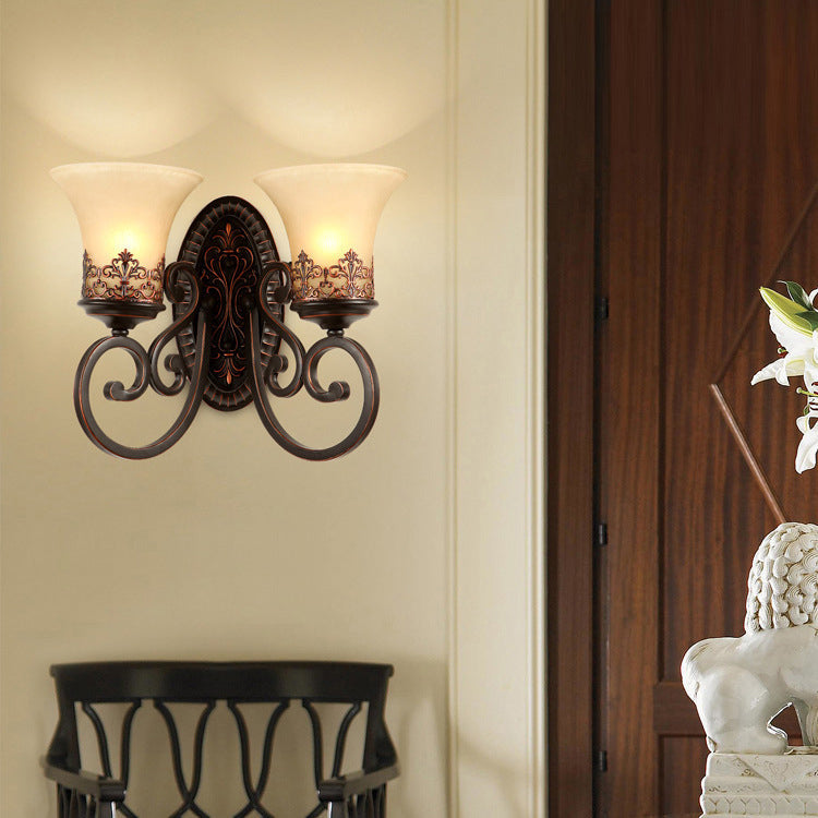 Traditional Vintage Round Glass Iron 1/2 Light Wall Sconce