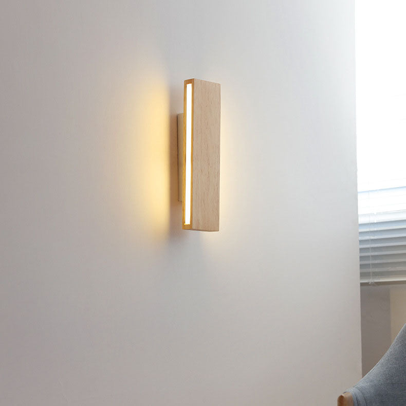 Japanese Minimalist Log Rectangular Flat Wall Sconce