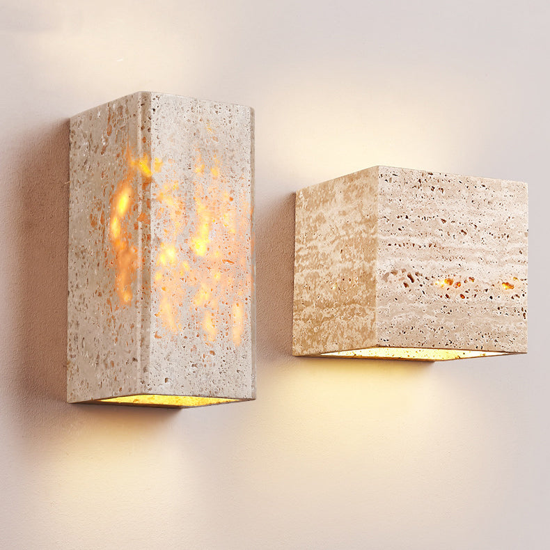 Traditional Japanese Travertine Square Waterproof Wall Light