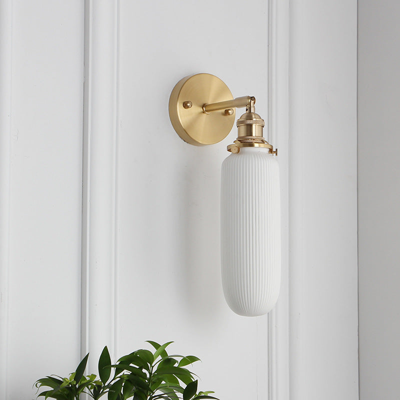 Japanese Retro Minimalist Cylinder Oval Brass Wall Sconce