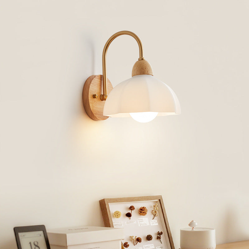 Contemporary Creative Wood Ceramic Flower Shade Wall Sconce