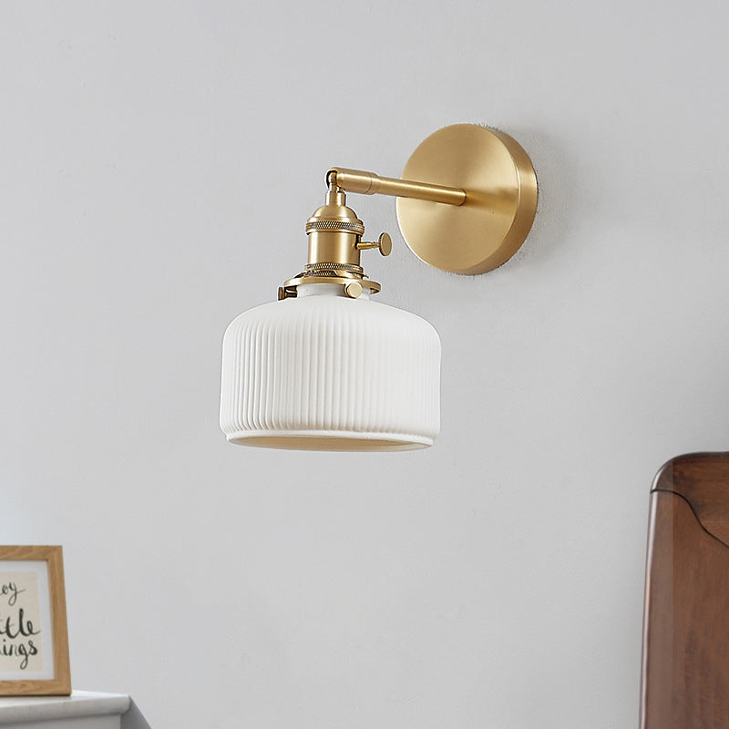 Modern Minimalist Striped Ceramic Jar 1-Light Wall Sconce