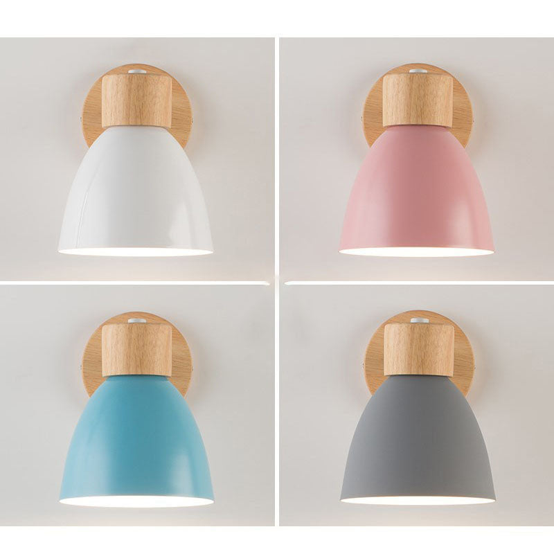 Modern Minimalist Macaron Iron Wood Wall Sconce