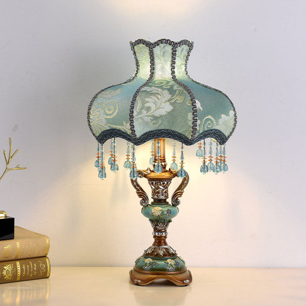 Traditional European Blue Fabric Tassel Resin Table Lamp