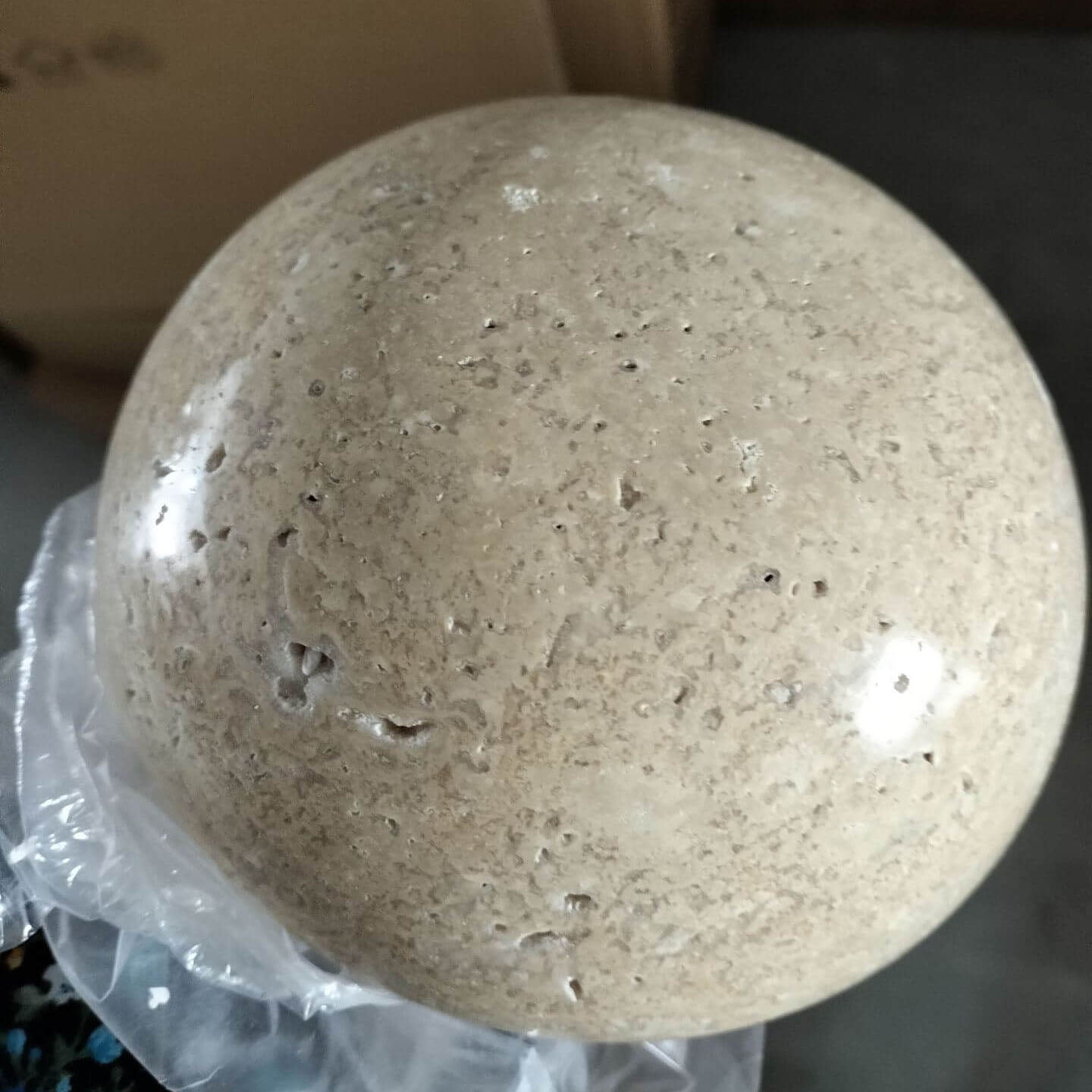 Traditional Japanese Round Yellow Travertine Wall Sconce