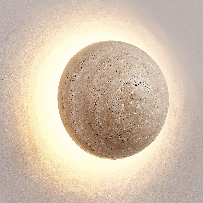 Traditional Japanese Round Yellow Travertine Wall Sconce