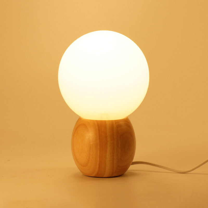 Scandinavian Orb Glass Wood Base 1-Light Table Lamp