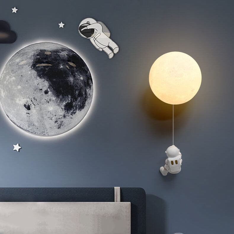 Contemporary Creative Orb Astronaut Iron Resin Wall Sconce