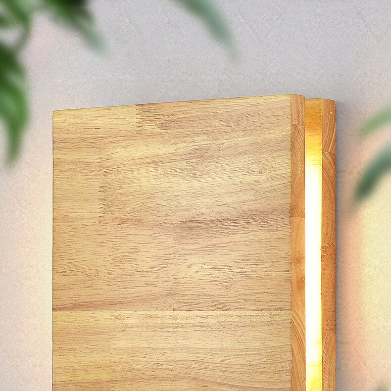 Japanese Wabi-Sabi Log Wood Rectangular LED Wall Sconce