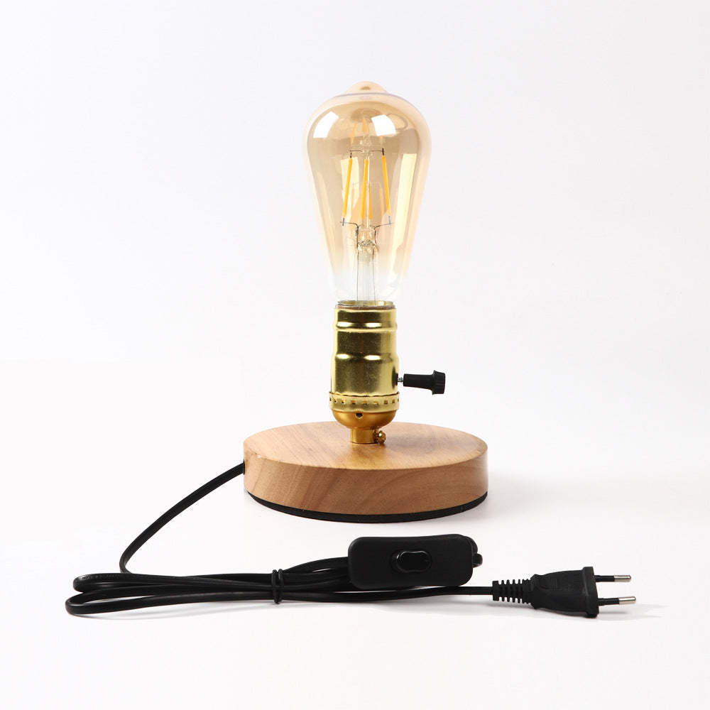 Traditional Vintage Glass Solid Wood Base 1-Light Table Lamp