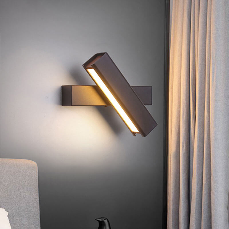 Modern Minimalist Rectangular Aluminum Iron Wood Rotatable Wall Sconce