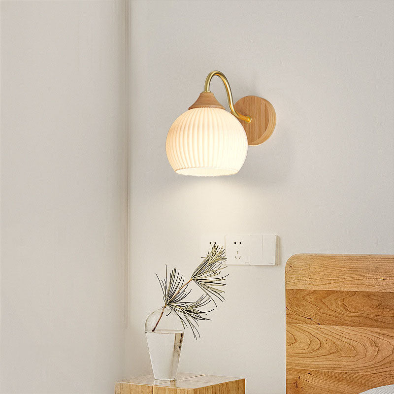 Contemporary Nordic Iron Glass Striped Round Log Wall Sconce