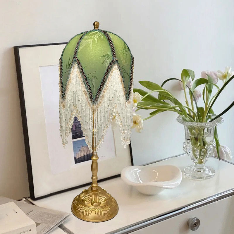 Traditional French Tassel Leaf Iron Fabric Table Lamp