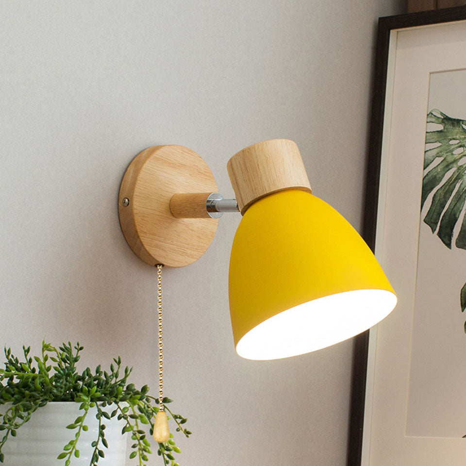 Modern Minimalist Macaron Iron Wood Wall Sconce