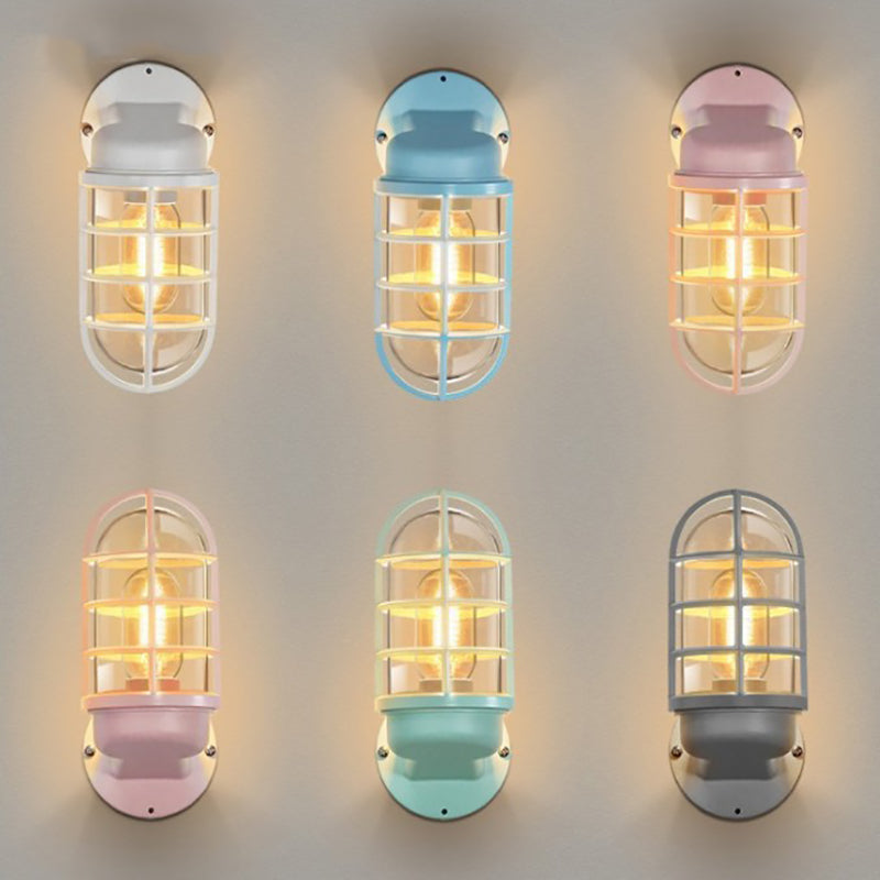 Contemporary Industrial Aluminum Round Cage Wall Sconce
