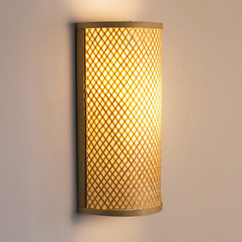 Traditional Japanese Weaving Semicircular Bamboo Wall Sconce